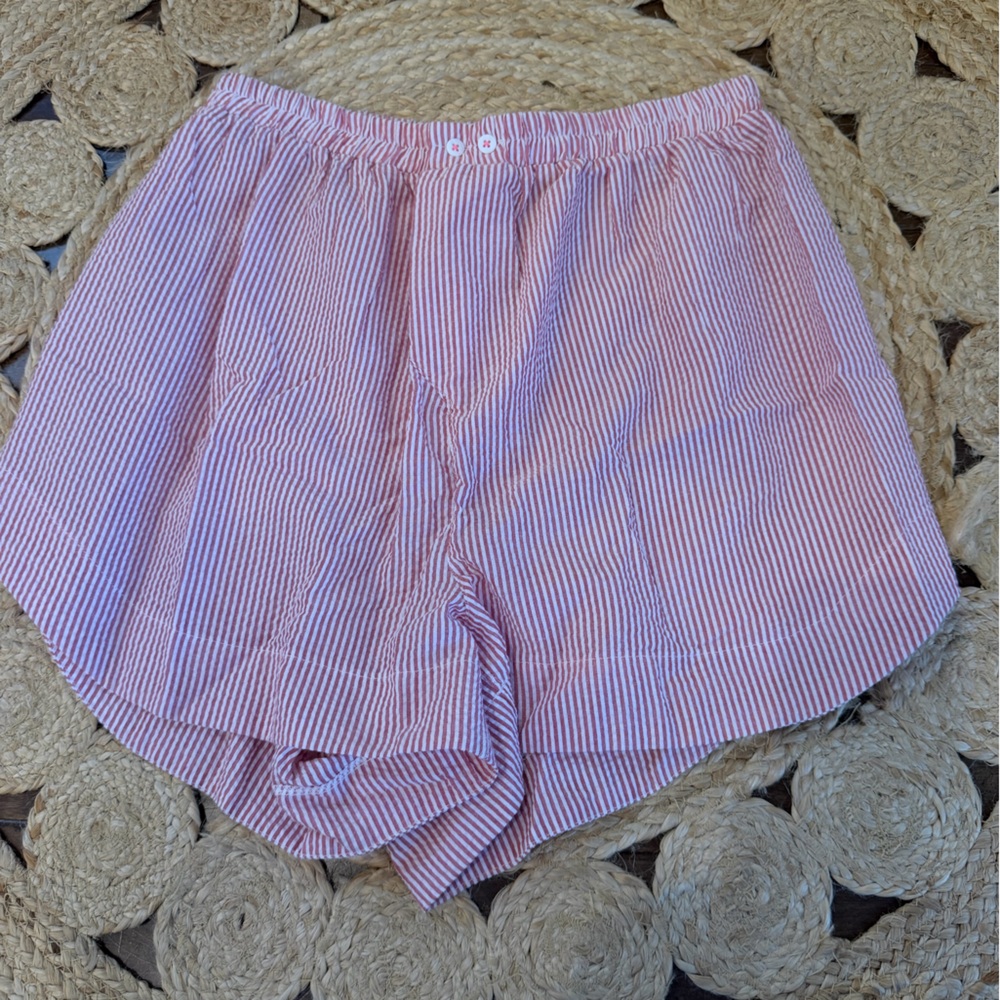 Free People Red and White Striped High Waist Shorts